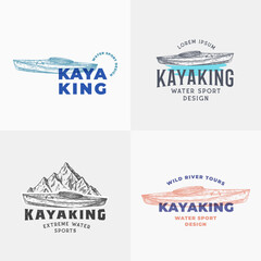 Wall Mural - kayaking abstract signs, symbols or logo templates collection. hand drawn kayak or canoe boat and mo