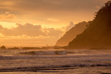 View Of A Sunset On The Seashore On A Costa Rican Beach