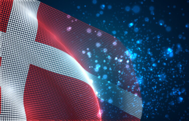 Wall Mural - Vector bright glowing country flag of abstract dots.Denmark