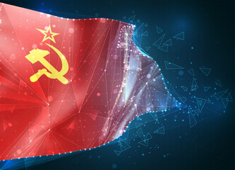 Wall Mural - vector flag, virtual abstract 3D object from triangular polygons on a blue background