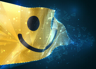 Wall Mural - cheerful yellow smile vector flag, virtual abstract 3D object from triangular polygons on a blue background