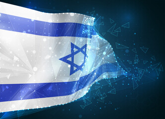 Wall Mural - Israel,  vector flag, virtual abstract 3D object from triangular polygons on a blue background
