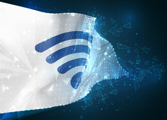 Wall Mural - 3d vector mesh flag of wi-fi wave, virtual abstract 3D object from triangular polygons on a blue background