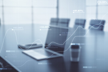 Poster - Abstract creative stats data concept on modern laptop background. Multiexposure