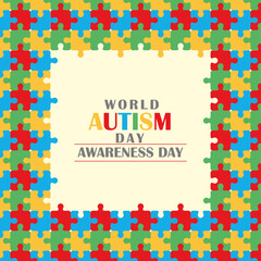 Canvas Print - world autism awareness day greeting card puzzles frame