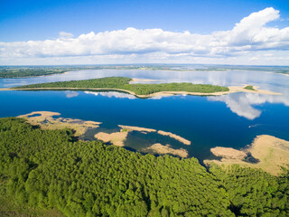 Wall Mural - Aerial view of Mamry Lake and Upalty island - the biggest Masurian island, Mazury, Poland