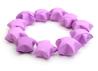 Wall Mural - Circle purple origami lucky stars isolated white