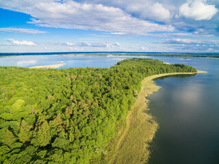 Canvas Print - Aerial view of Mamry Lake and Upalty island - the biggest Masurian island, Mazury, Poland