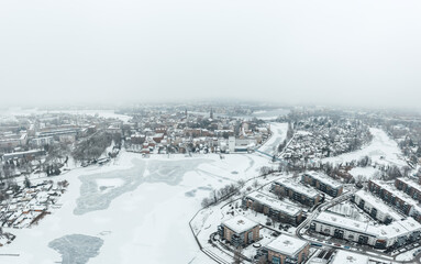 Wall Mural - aerial view on winter snow landscape in Berlin