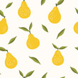 Pear vector seamless pattern. Fruit flat repeat background	