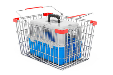 Poster - shopping basket with pet carrier, 3d rendering