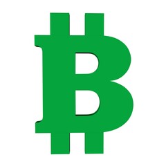 Poster - Green 3d bitcoin sign on a white background. Rendering an image. Business and finance. Cryptocurrency.