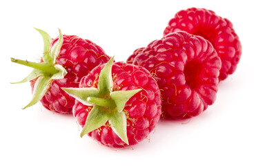 Wall Mural - ripe raspberries isolated on white background close up