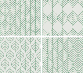 Collection of 4 vector leaf patterns. Seamless textures in pastel green colors