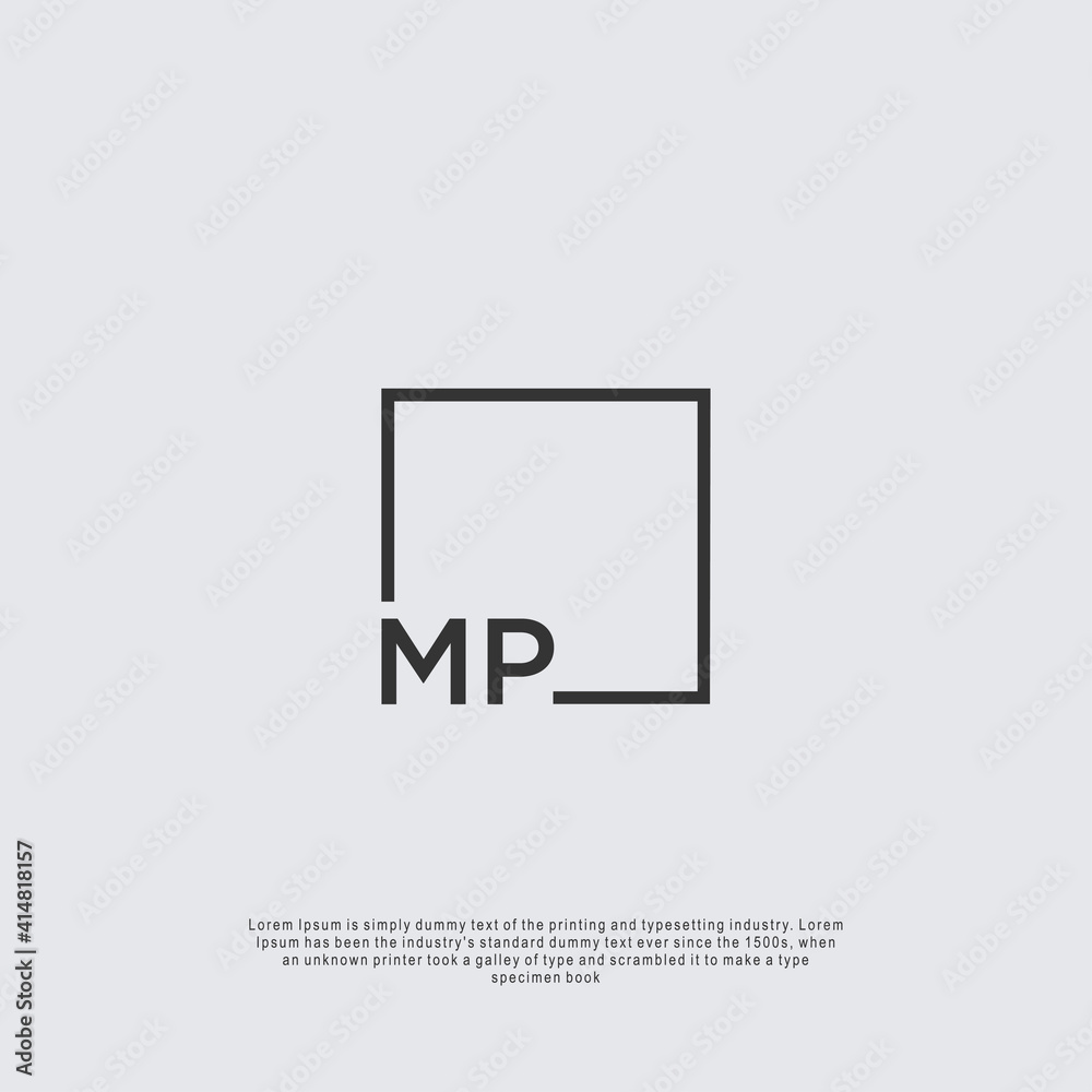 Letter MP Logo design with square frame line business consulting ...