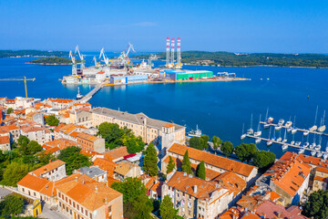 Wall Mural - Cityscape of industrial port in Pula, Croatia