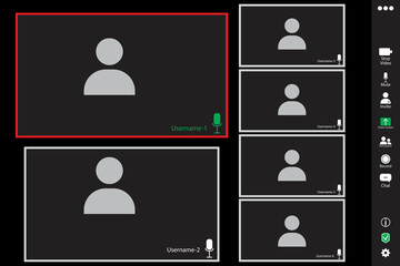Poster - Zoom conference. Six participants. Two active participants. Communication icon symbol. Stock image. EPS 10.