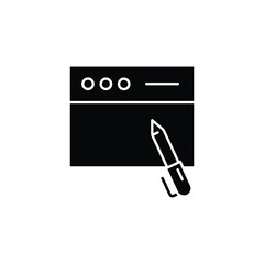 Poster - Write blog glyph icon. Web page with pen, simple solid style. Testimonials and customer relationship management concept. Vector illustration isolated on white background. EPS 10.