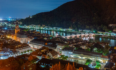 Wall Mural - Sunset view of the old town of Heidelberg, Germany