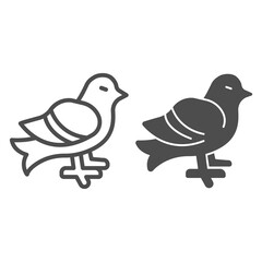 Poster - Pigeon line and solid icon, domestic animals concept, City bird sign on white background, Sitting dove icon in outline style for mobile concept and web design. Vector graphics.
