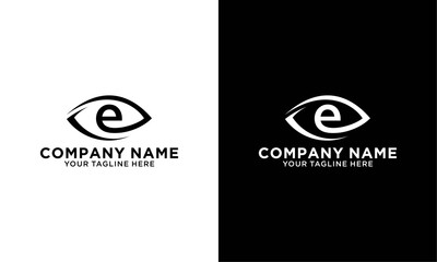 Initial letter e or d logo template with eye or leaf line art illustration in flat design monogram symbol