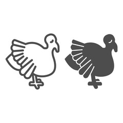 Poster - Turkey line and solid icon, domestic animals concept, Farm bird silhouette sign on white background, turkey bird icon in outline style for mobile concept and web design. Vector graphics.