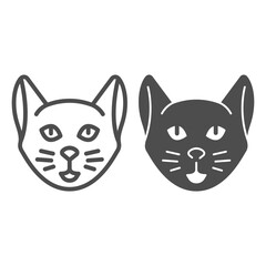Poster - Cat head line and solid icon, domestic animals concept, kitten sign on white background, silhouette of cat head icon in outline style for mobile concept and web design. Vector graphics.