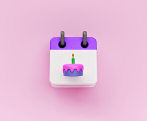 Aufkleber - simple icon. calendar with cake. birthday date concept. 3d rendering