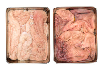 Boiled pig's organs on white background 