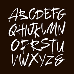 Wall Mural - vector acrylic brush style hand drawn alphabet font. calligraphy alphabet on a black background