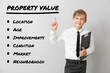 © Pixel-Shot - Little real estate agent with aspects of property value on light background