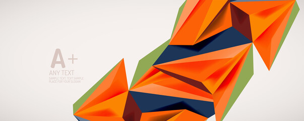 Vector triangle geometric backgrounds. Low poly 3d shape on light backdrop. Vector illustration for covers, banners, flyers and posters and other designs