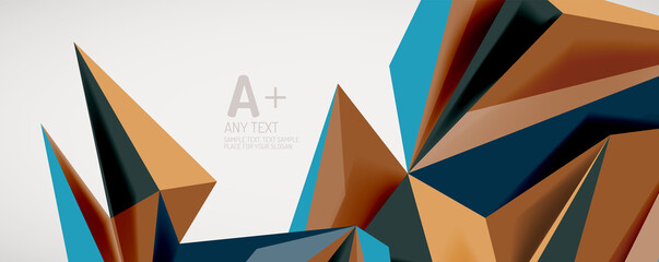 Vector triangle geometric backgrounds. Low poly 3d shape on light backdrop. Vector illustration for covers, banners, flyers and posters and other designs
