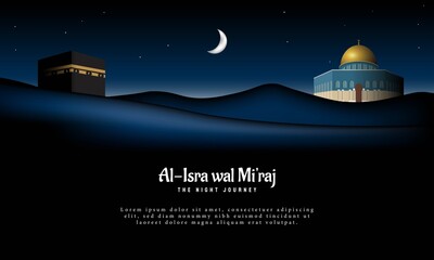 Wall Mural - Islamic Background Design Template. Al-Isra wal Mi'raj means The night journey of Prophet Muhammad. Vector Illustration.