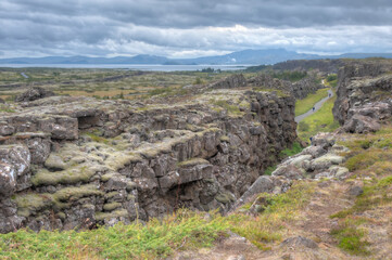 Wall Mural - Continental drift visible at Thingvellir national park in Iceland