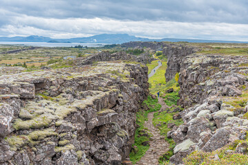 Continental drift visible at Thingvellir national park in Iceland