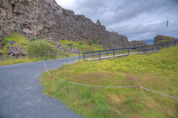 Wall Mural - Continental drift visible at Thingvellir national park in Iceland