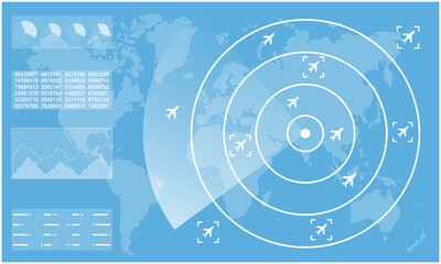 radar monitor. air traffic control radar screen and plane that is flying in the screen. background i
