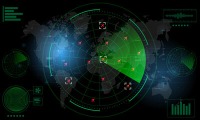 radar monitor. air traffic control radar screen and plane that is flying in the screen. background i