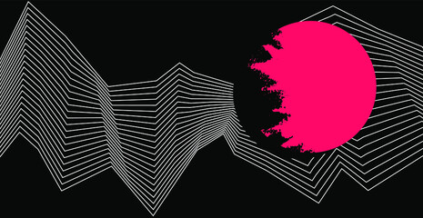 Poster - Abstract minimal background with wavy lines and circle. Minimalist contemporary art style poster.