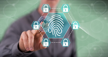 Man touching a fingerprint security system concept