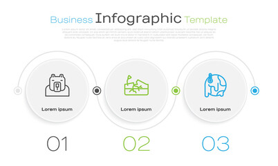 Sticker - Set line Polar bear head, Earthquake and Global warming. Business infographic template. Vector.