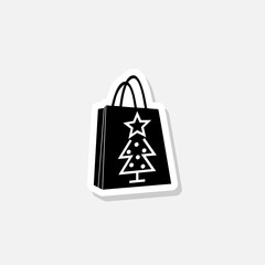 Wall Mural - Christmas paper shopping bag sticker icon isolated on white background