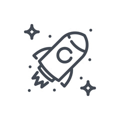 Poster - Rocket in space line icon. Spaceship and Startup Launch vector outline sign.