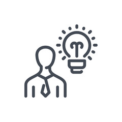 Fototapete - Personal solution and Creative idea line icon. Business person with light bulb vector outline sign.