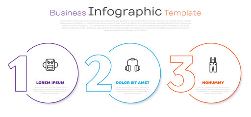 Poster - Set line School backpack, Headphones and Pants with suspenders. Business infographic template. Vector.