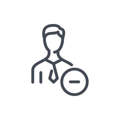 Poster - Remove person from group and Delete contact line icon. Business person with minus vector outline sign.