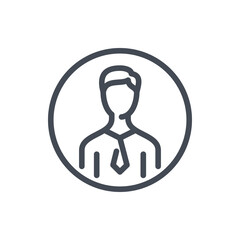 Poster - Business person in circle line icon. User profile image vector outline sign.