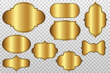 Wall Mural - Elegant golden  labels set, glossy labels with black frame isolated on transparent background. Vector gold logo collection EPS10