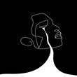 Continuous line abstract face. Contemporary minimalist portrait..The concept of mental anguish, pain, and depression. Hand drawn line art of man isolated on black background. Vector